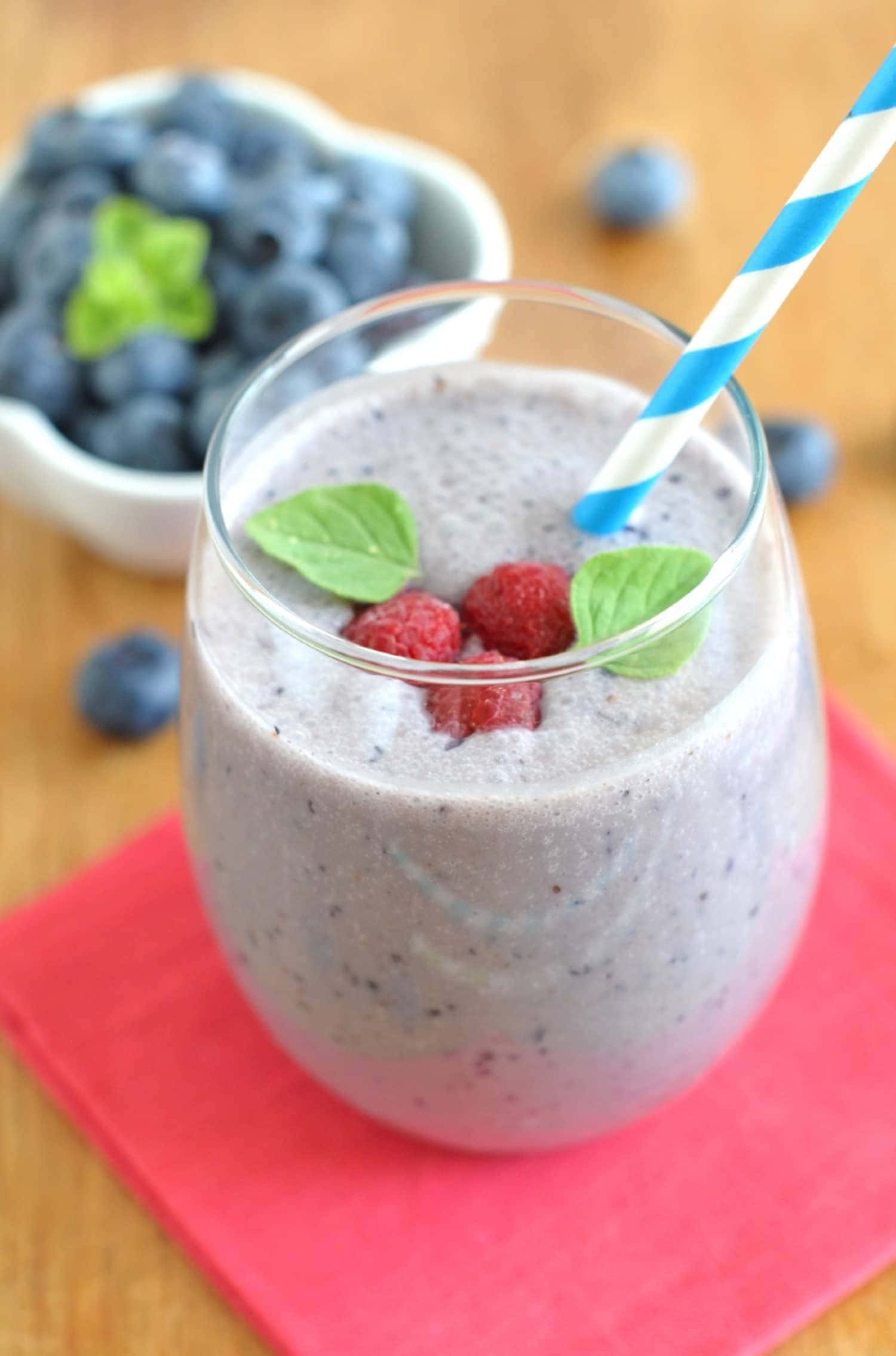 Blueberry Smoothie, striped straw, mint garnish, Full HD Phone Wallpaper