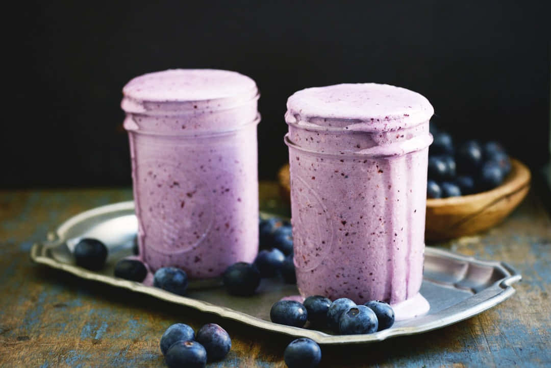 blueberry smoothie, vibrant purple, silver tray, SD Desktop Wallpaper