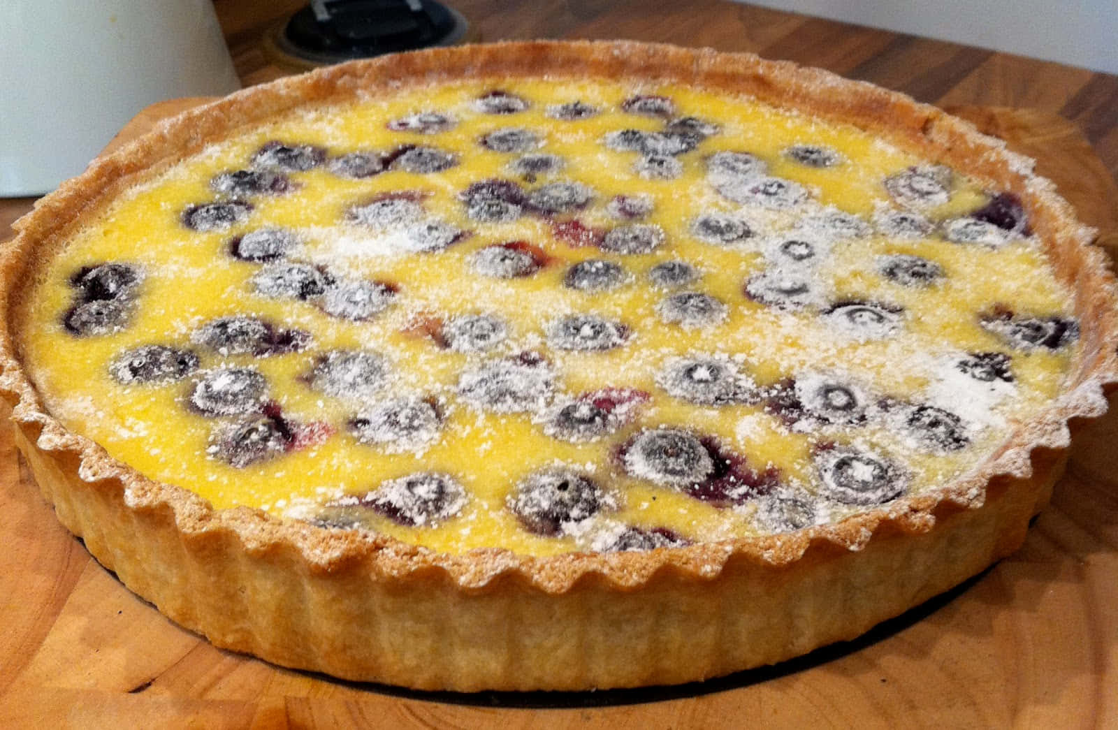 Blueberries Tart, golden blueberry tart, powdered sugar, HD Desktop Wallpaper