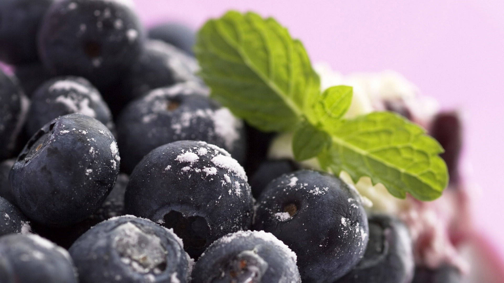 blueberry, mint leaf, powdered sugar, Full HD Desktop Wallpaper