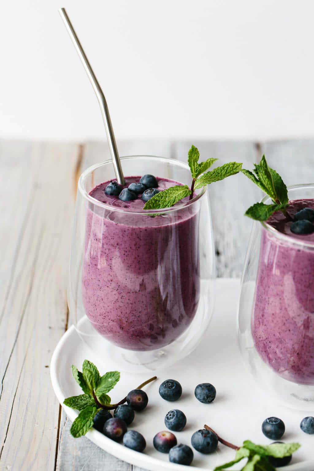 blueberry smoothie, double-walled glasses, fresh mint, HD Phone Wallpaper