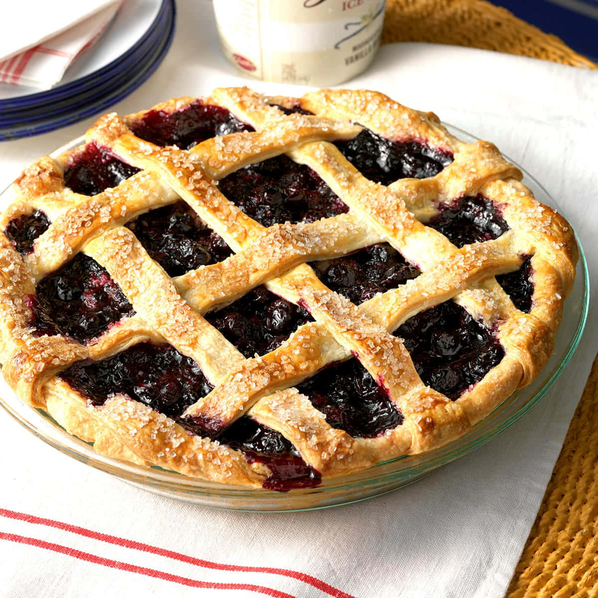 Blueberry Pie, golden lattice-topped, sugar crystals, SD Desktop Wallpaper
