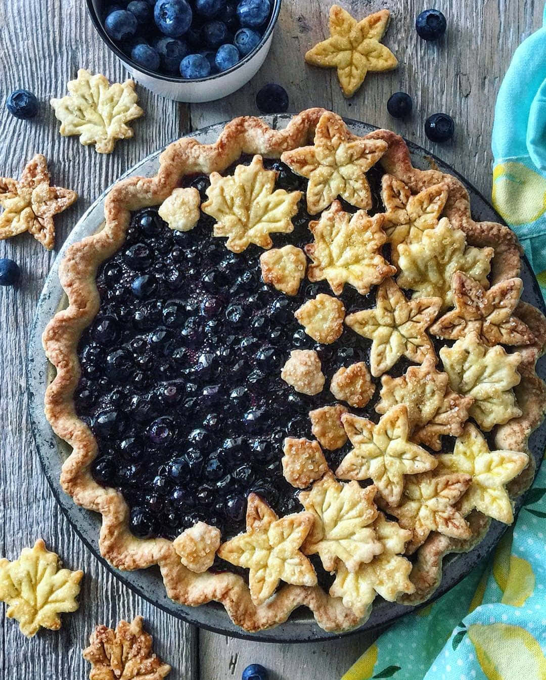 Blueberry Pie, golden maple leaf, star-shaped pastry cutouts, HD Phone Wallpaper