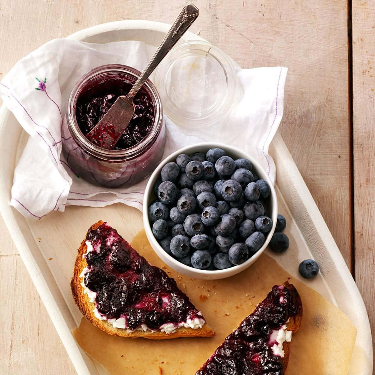 blueberry jam, homemade blueberry jam, wooden table, SD Desktop Wallpaper