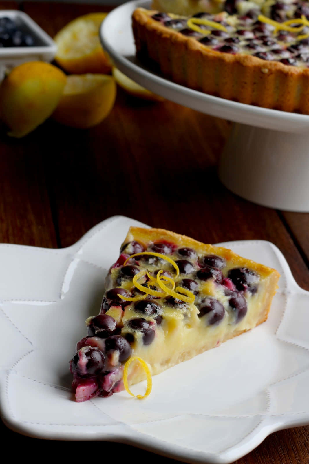 blueberry lemon tart, zest, white plate, HD Phone Wallpaper