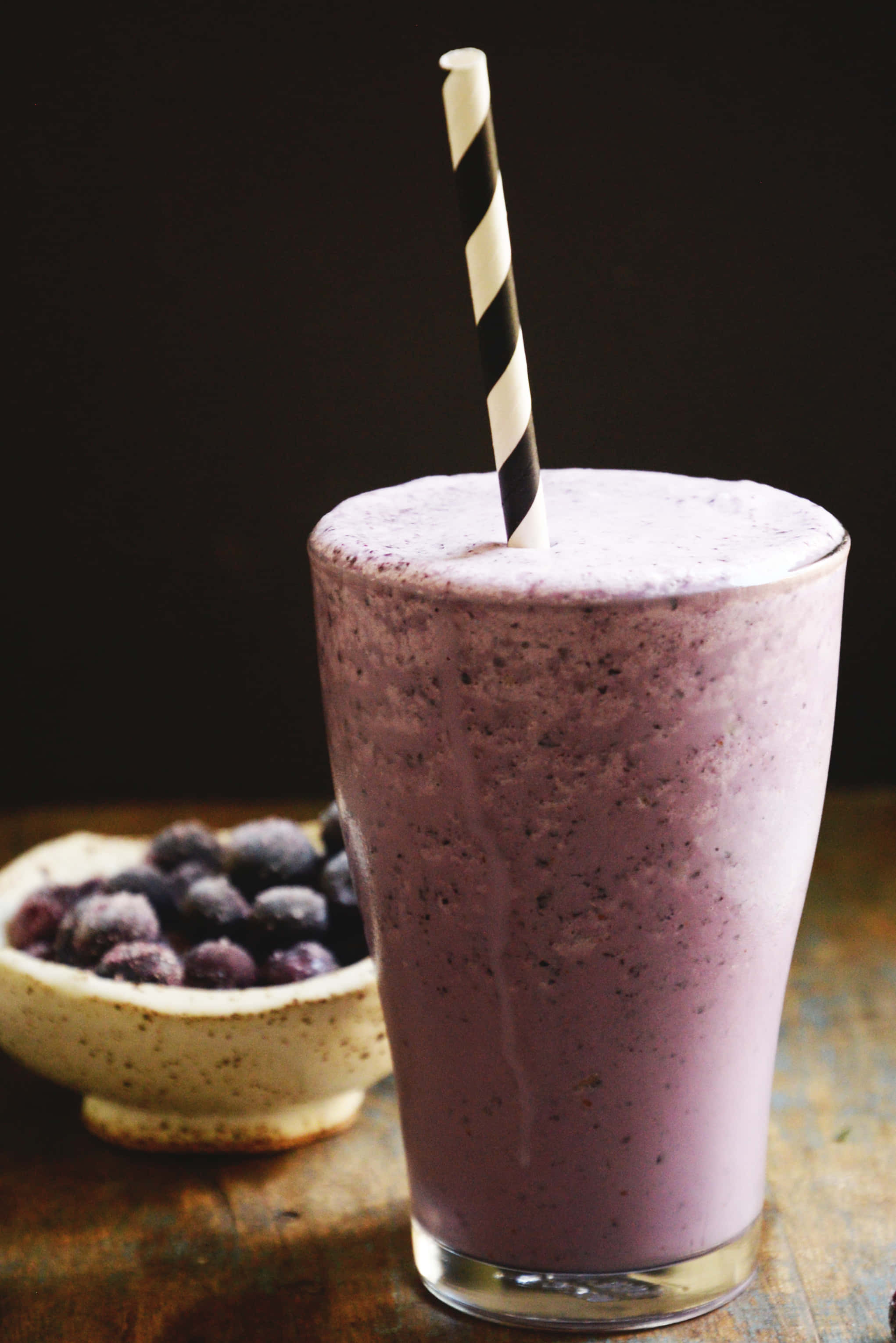blueberry smoothie, glass, striped straw, 2K Phone Wallpaper
