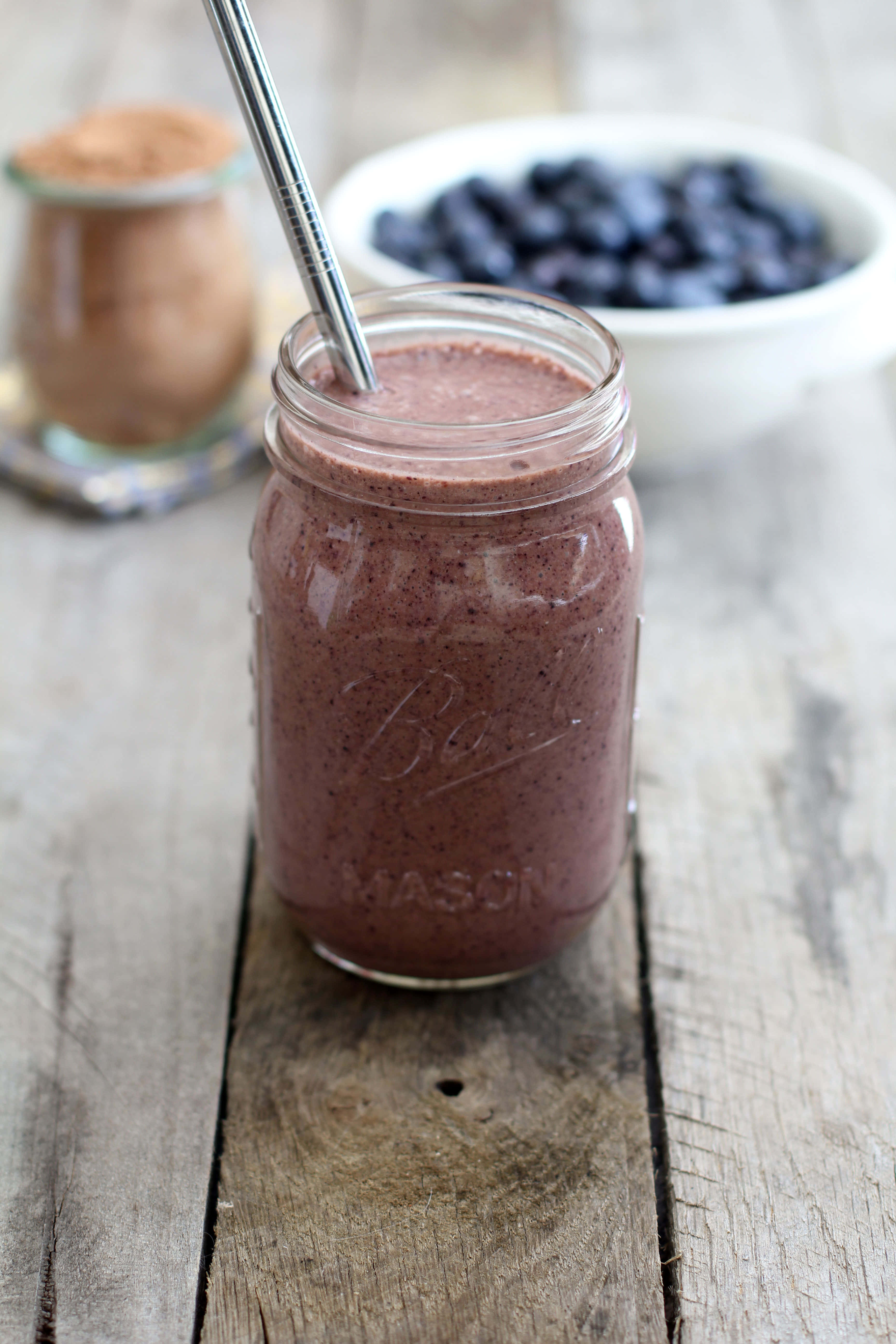 blueberry smoothie, mason jar, metal straw, 5K Phone Wallpaper