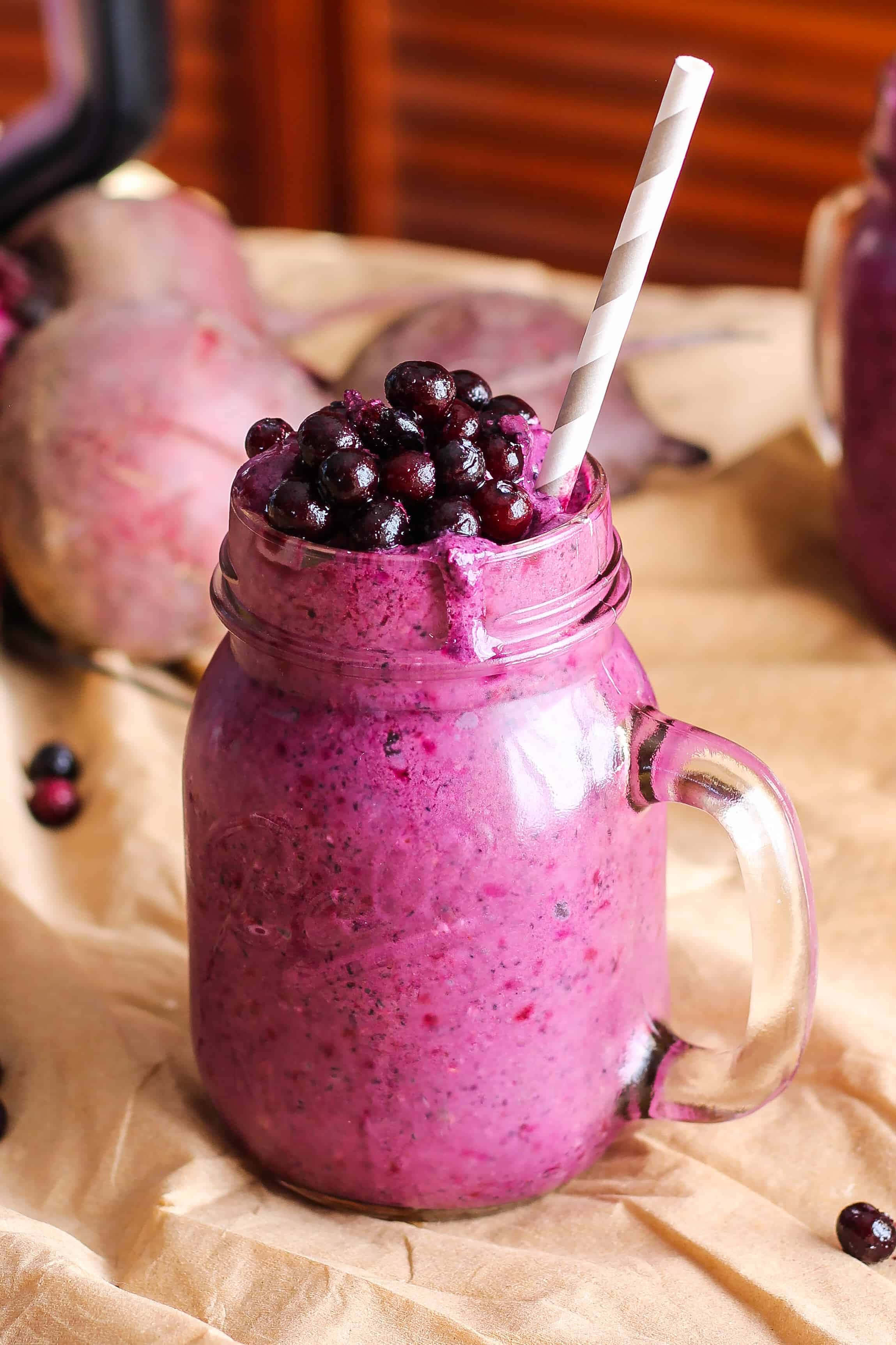 blueberry smoothie, mason jar, striped straw, 2K Phone Wallpaper