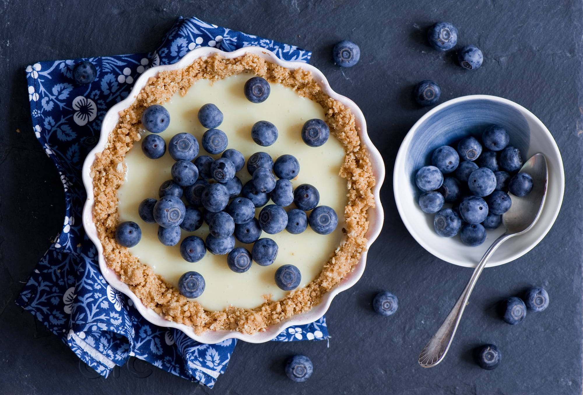 blueberry tart, crumbly crust, dark slate surface, Full HD Desktop Wallpaper