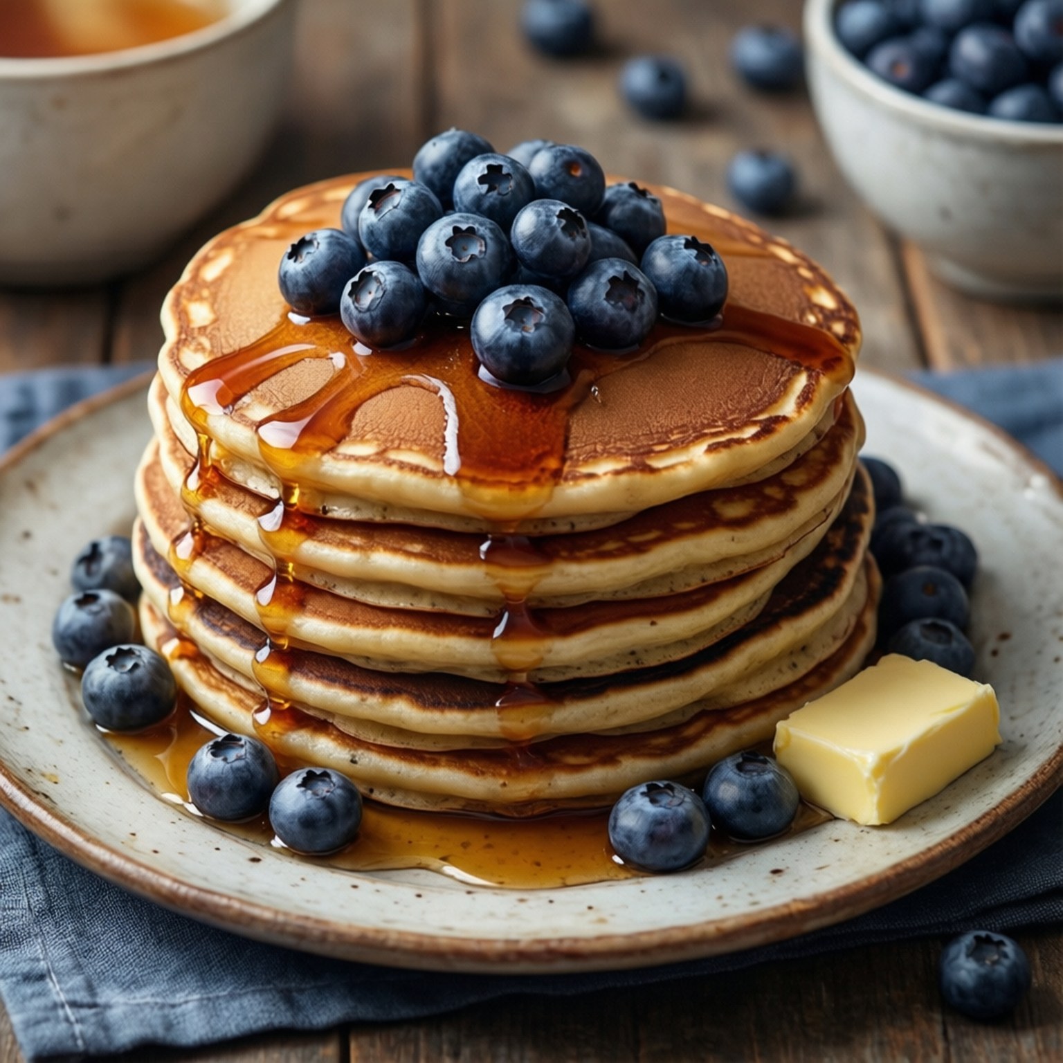 blueberry pancakes, golden pancakes, syrup, HD Desktop Wallpaper