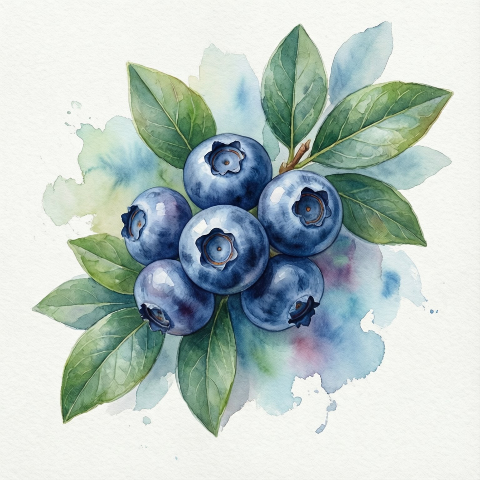 watercolor, blueberries, green leaves, HD Desktop Wallpaper