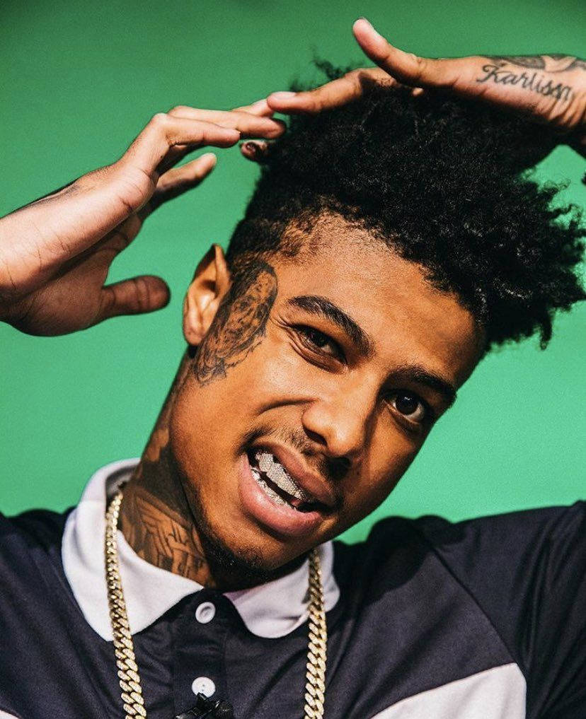 Blueface, afro, tattoos, SD Phone Wallpaper
