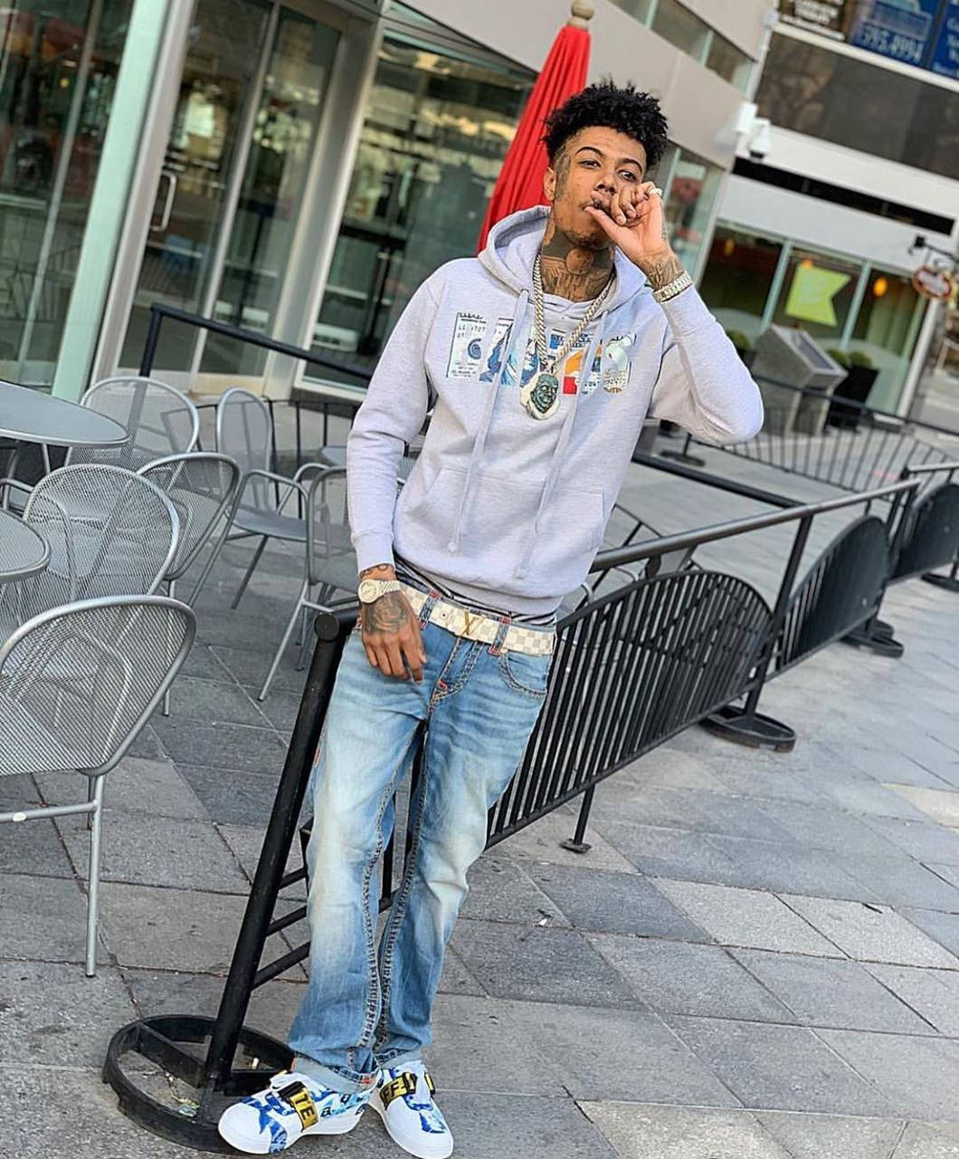 Blueface, gray hoodie, blue jeans, HD Phone Wallpaper