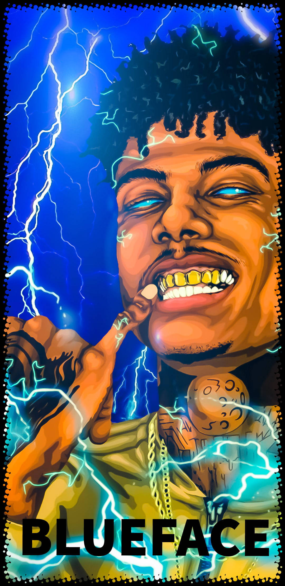 Blueface, electric blue lightning, smiling face, Full HD Phone Wallpaper