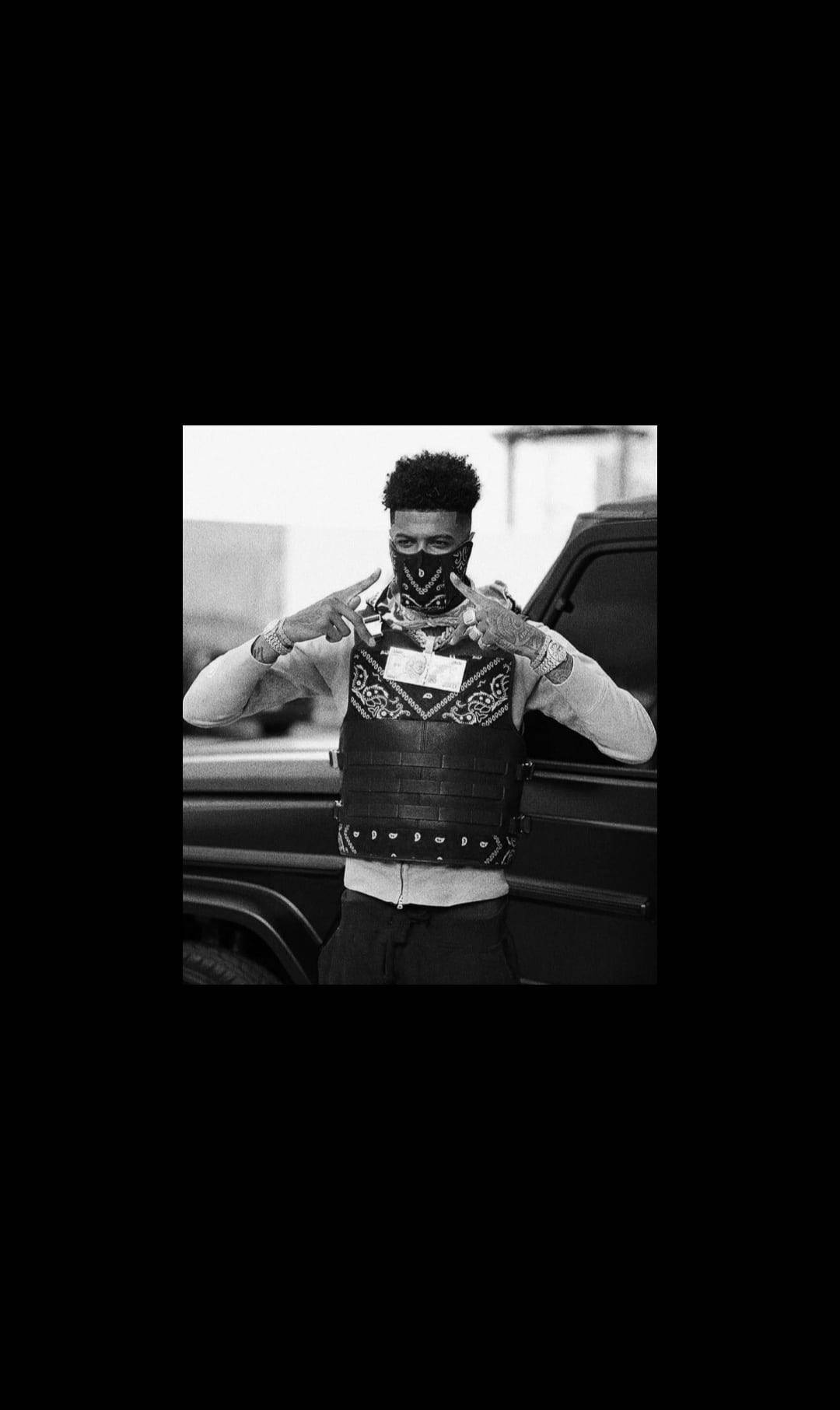 Blueface, black and white urban scene, tactical vest, HD Phone Wallpaper
