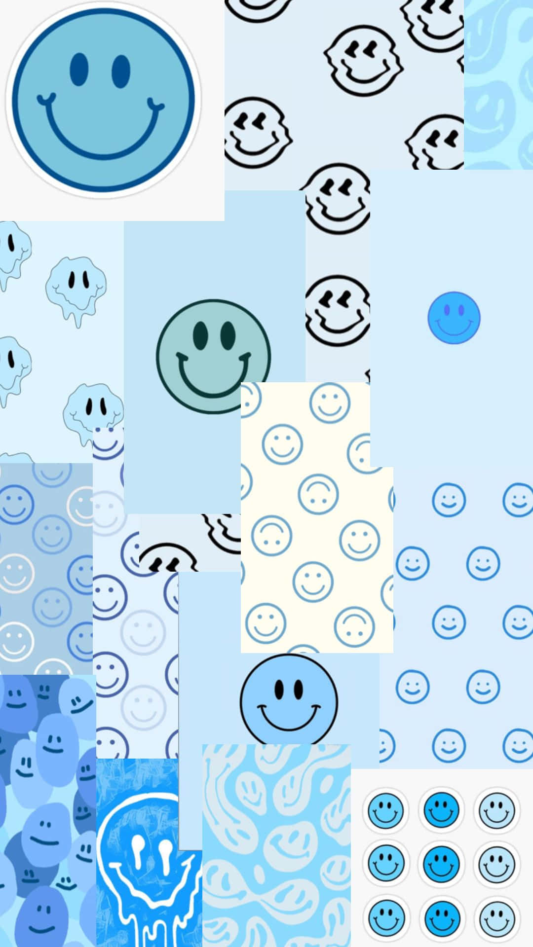 blue smiley face, blue and white smiley face patterns, light blue background, Full HD Phone Wallpaper