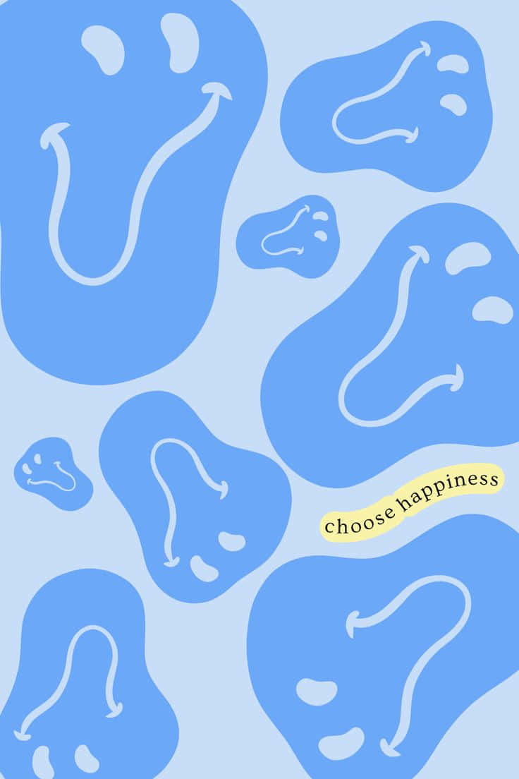Blue Smiley Faces, preppy background, soft blue background, SD Phone Wallpaper
