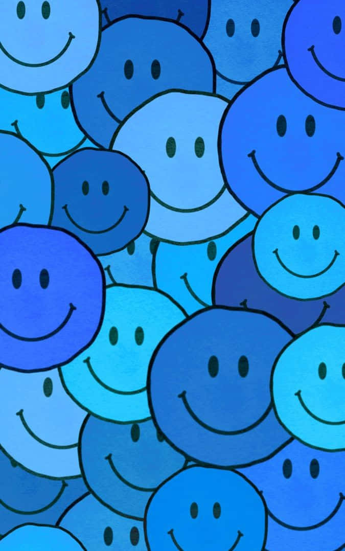 blue smiley faces pattern, cheerful, calming, SD Phone Wallpaper
