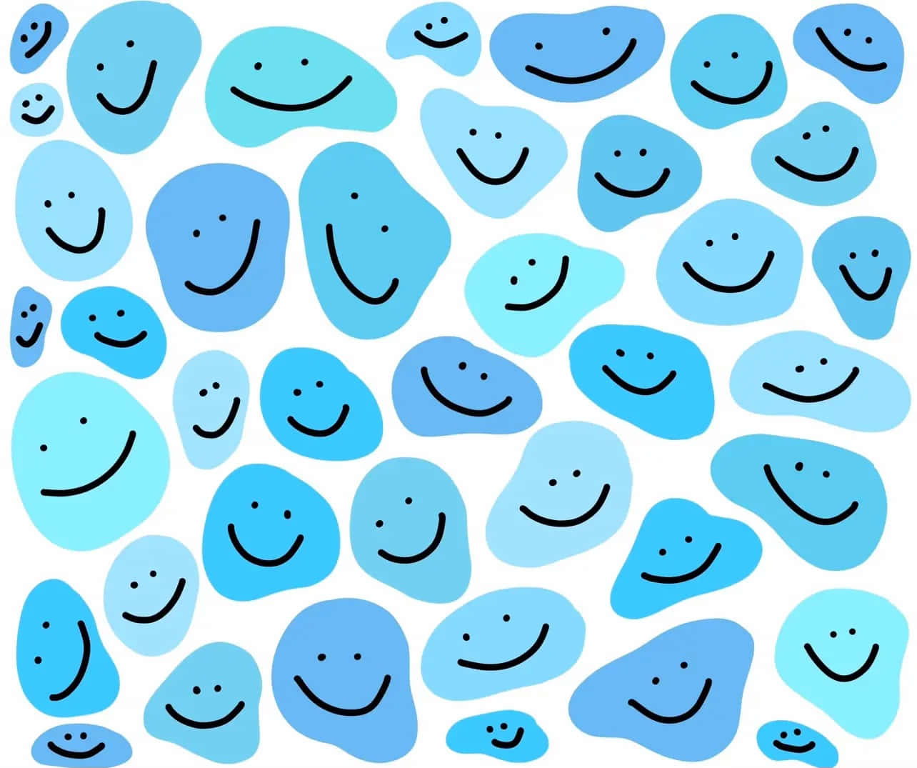 blue smiley faces pattern, blue blobby smiley faces, black outlines, HD Desktop Wallpaper