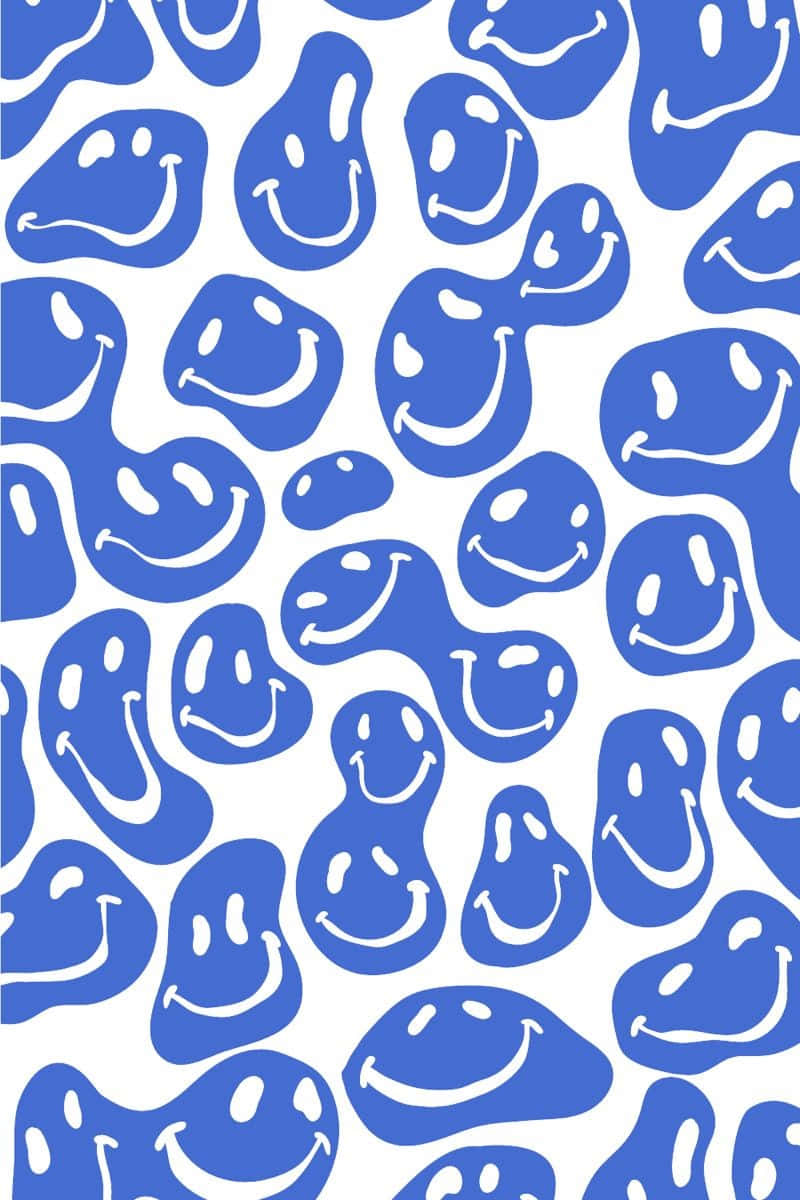 blue blobby smiley faces, white outlines, white background, SD Phone Wallpaper