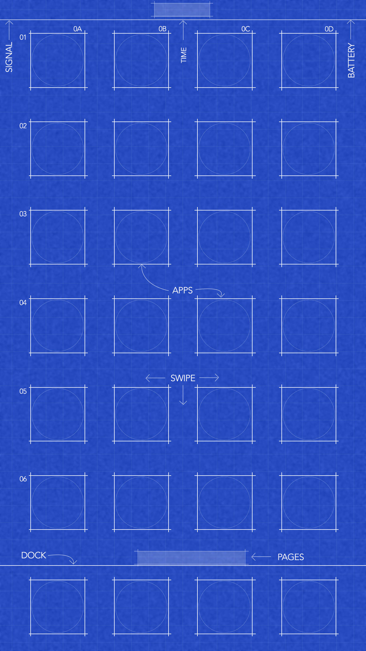 blueprint-style schematic, smartphone interface, labeled app grid, Full HD Phone Wallpaper
