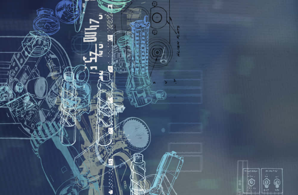 illicit blueprint, blueprint-style technical drawings, mechanical parts, SD Desktop Wallpaper