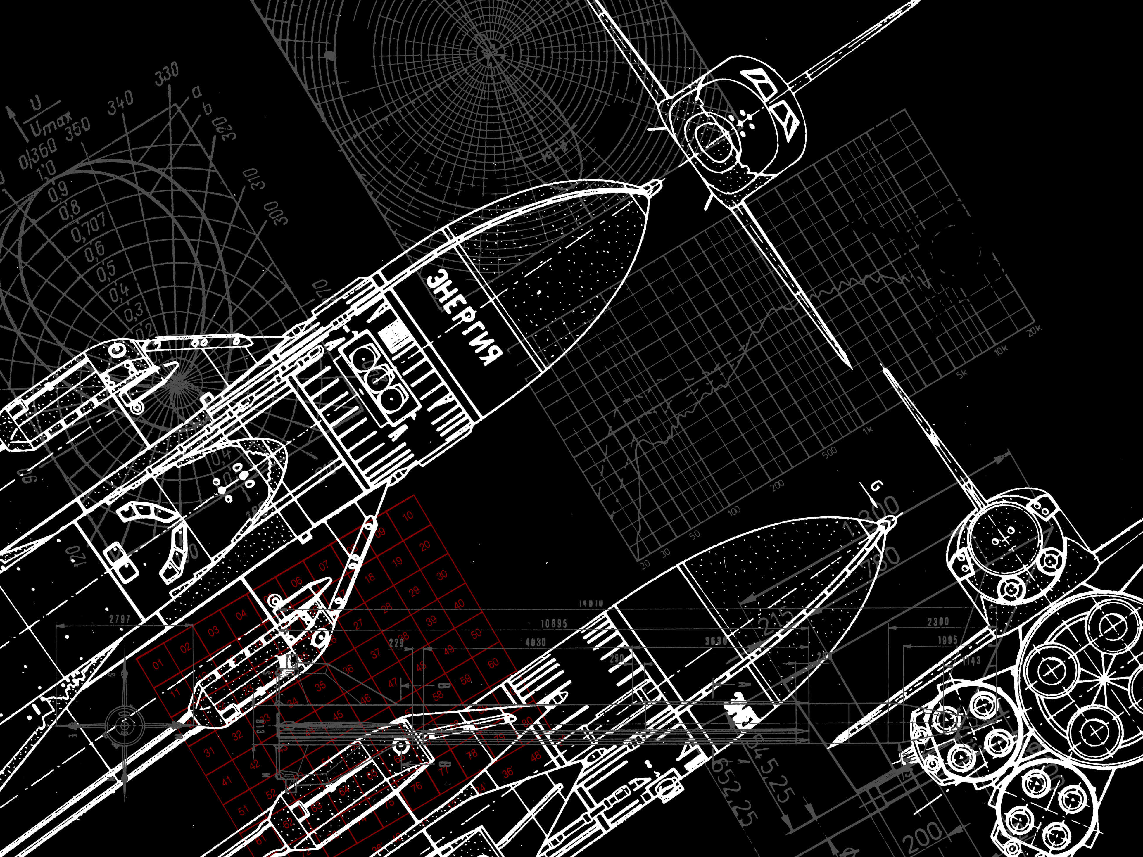 spacecraft, blueprint, white line drawings, 4K Desktop Wallpaper