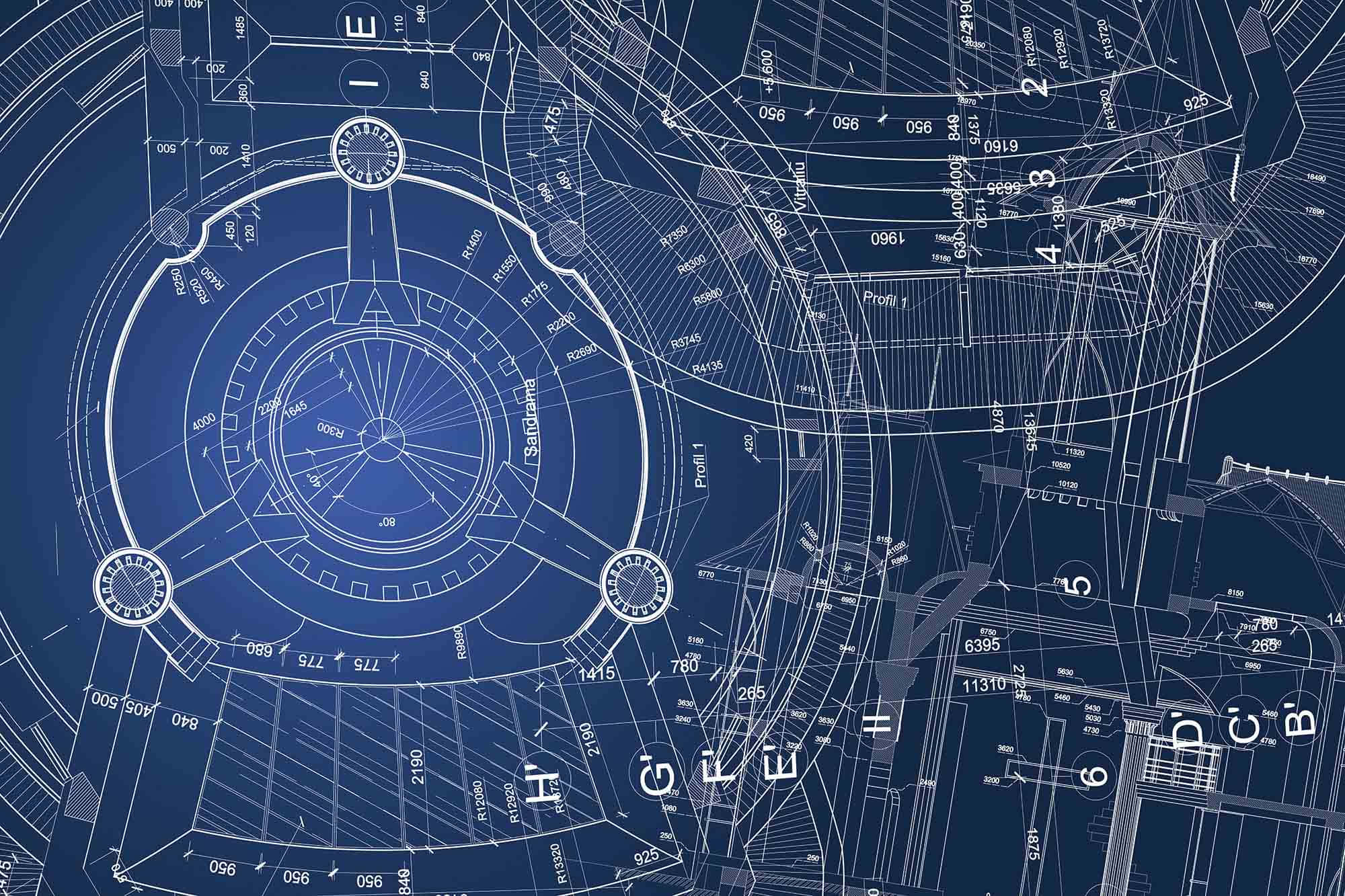 engineering blueprint, blue architectural blueprint, white lines, Full HD Desktop Wallpaper