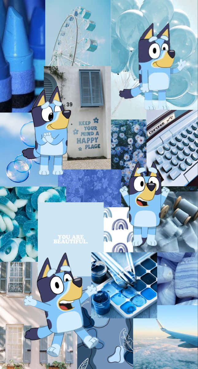 Bluey, blue aesthetic, bubbles, SD Phone Wallpaper