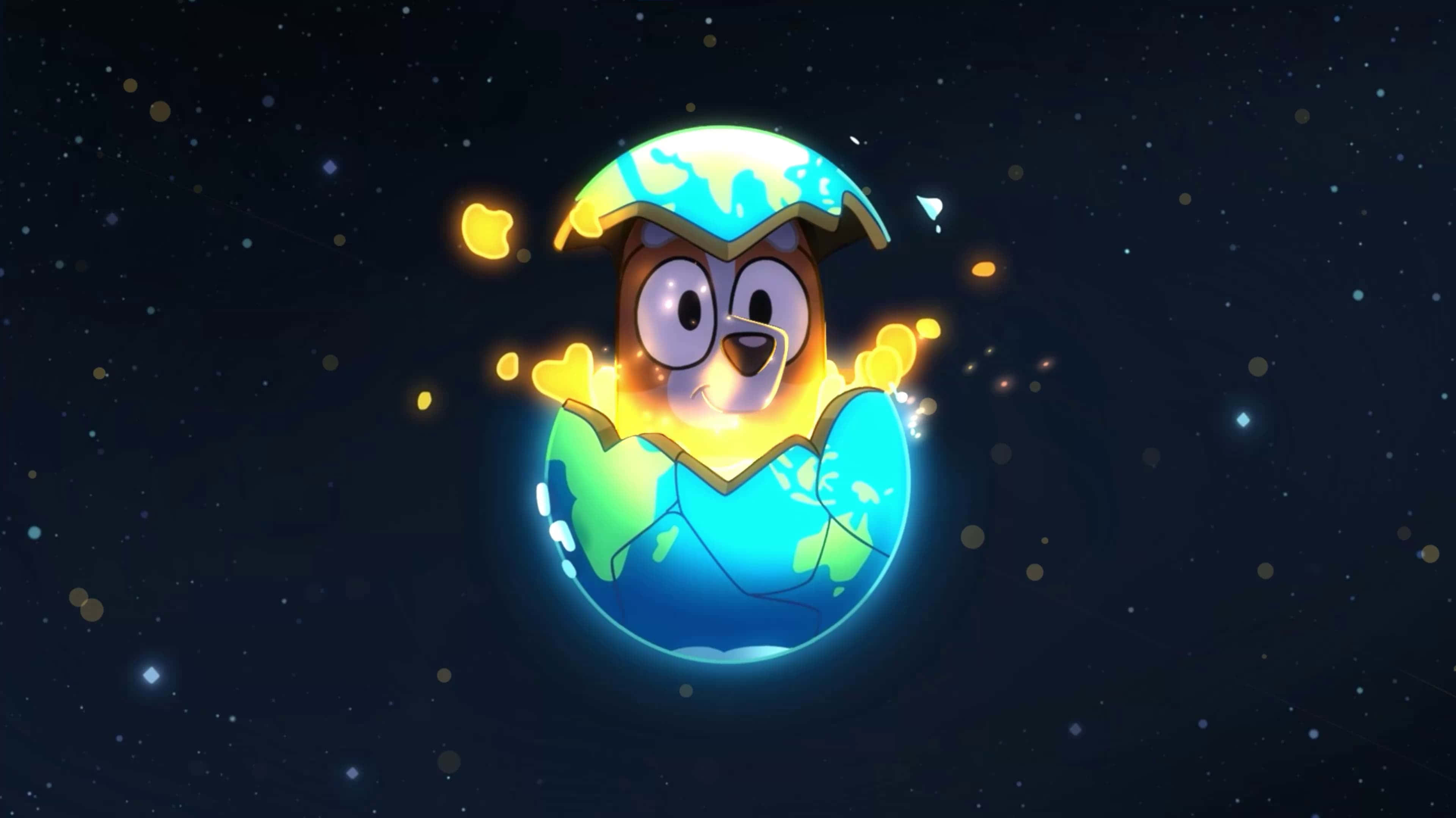 Bluey, Earth costume, space background, 4K Desktop Wallpaper