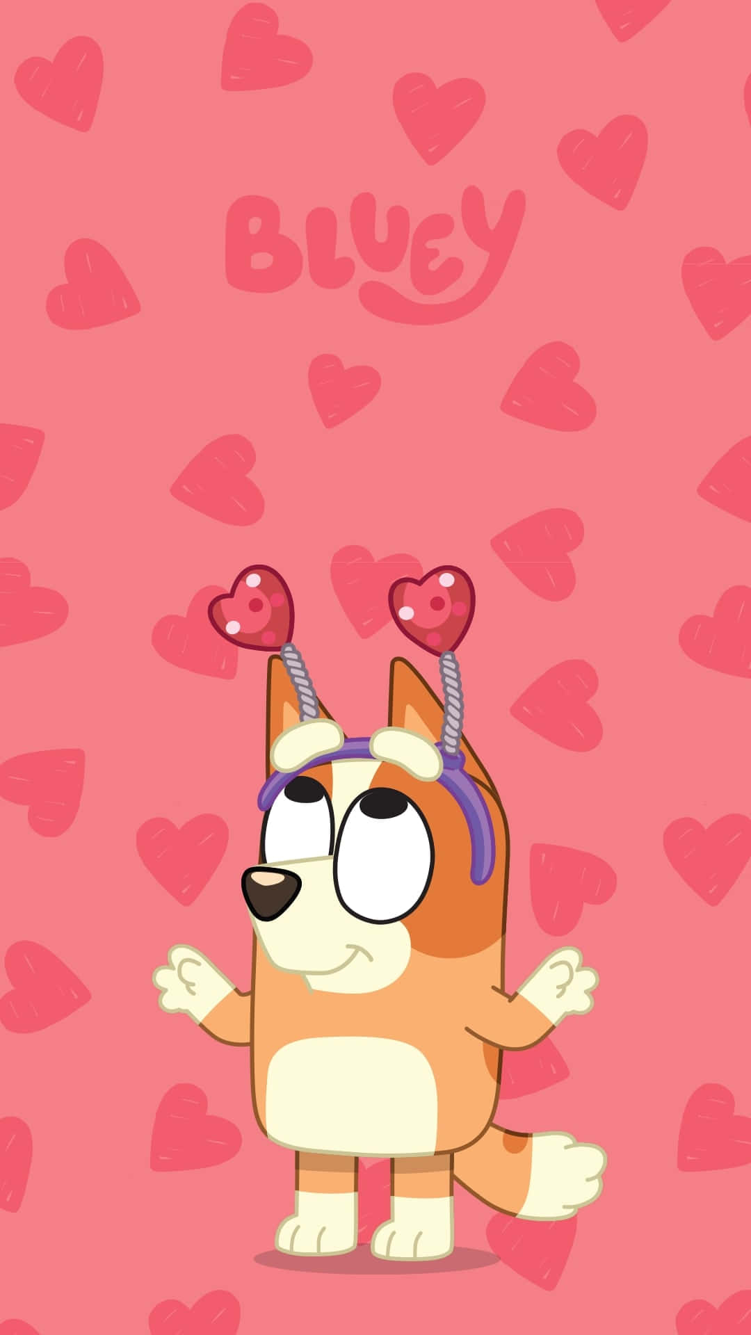 Bluey, heart antennae, pink background, Full HD Phone Wallpaper