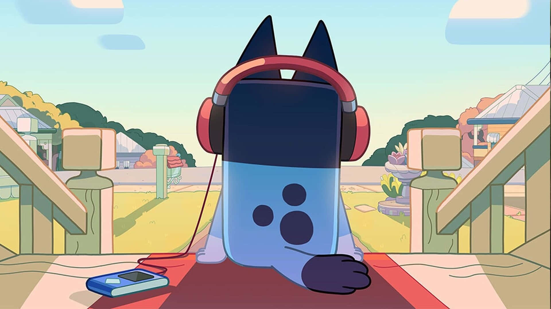 Bluey, red headphones, blue mp3 player, Full HD Desktop Wallpaper