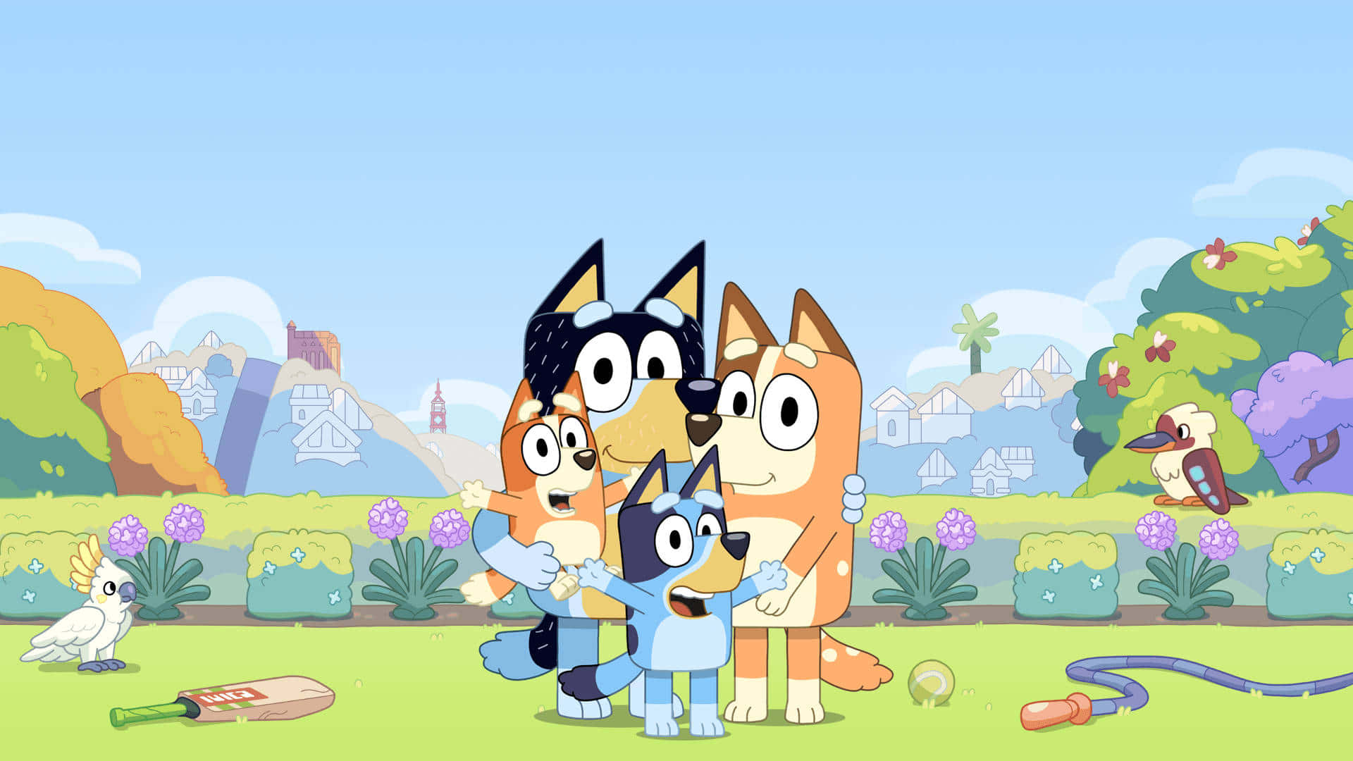 Bluey, family, sunny park, Full HD Desktop Wallpaper