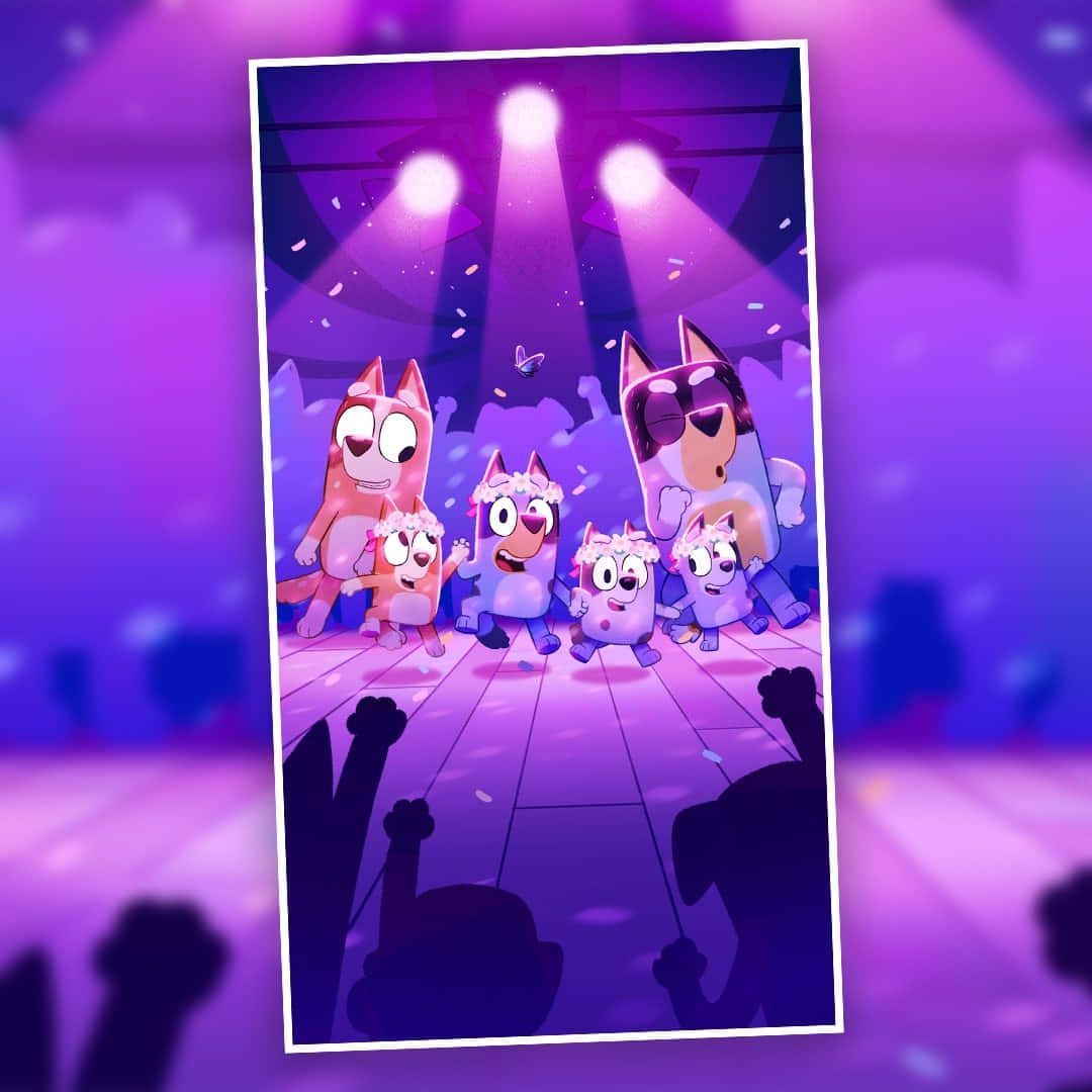 Bluey, concert scene, purple stage lights, SD Desktop Wallpaper