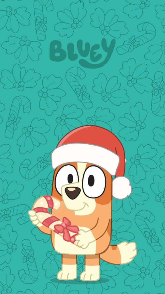 Bluey, Santa hat, candy cane, SD Phone Wallpaper