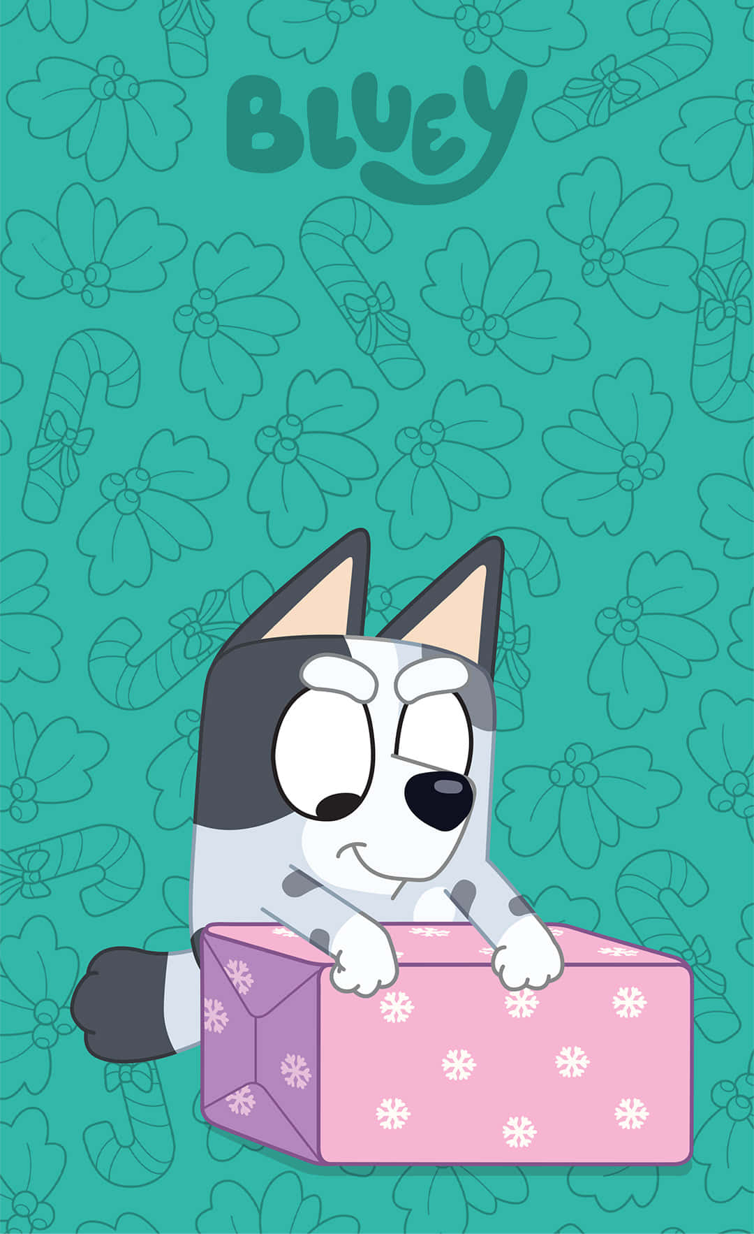 Bluey, pink snowflake wrapped gift, teal background, HD Phone Wallpaper