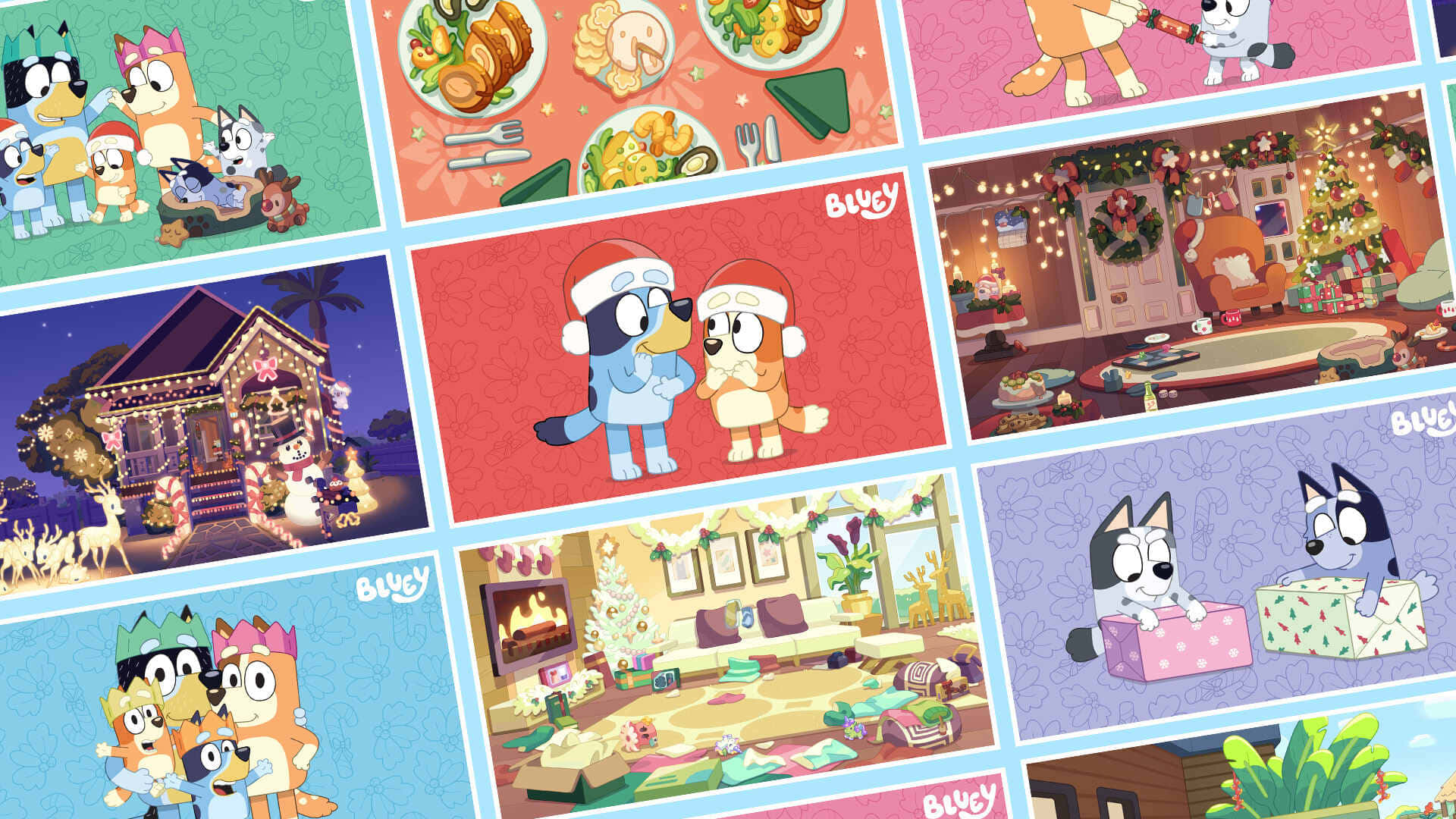 Bluey, Christmas, collage, Full HD Desktop Wallpaper