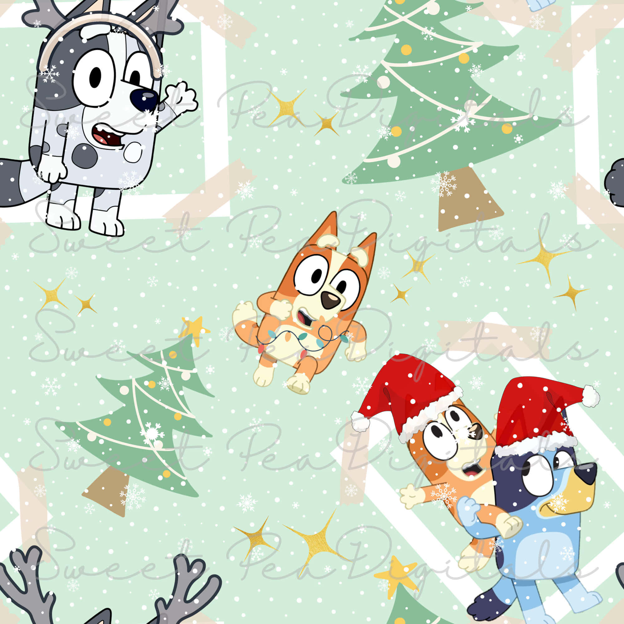 Bluey, Christmas, mint green, Full HD Desktop Wallpaper