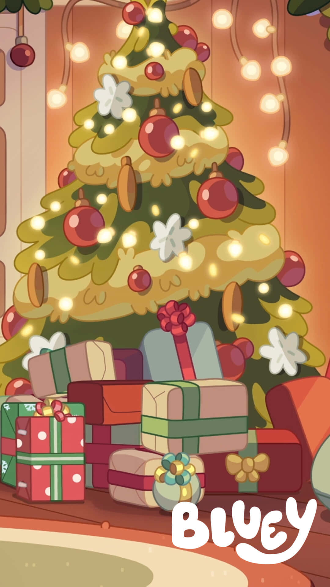 Bluey, Christmas tree, red ornaments, Full HD Phone Wallpaper