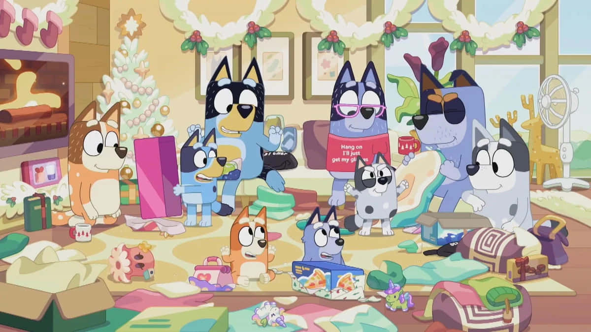 Bluey, Christmas, cozy living room, SD Desktop Wallpaper