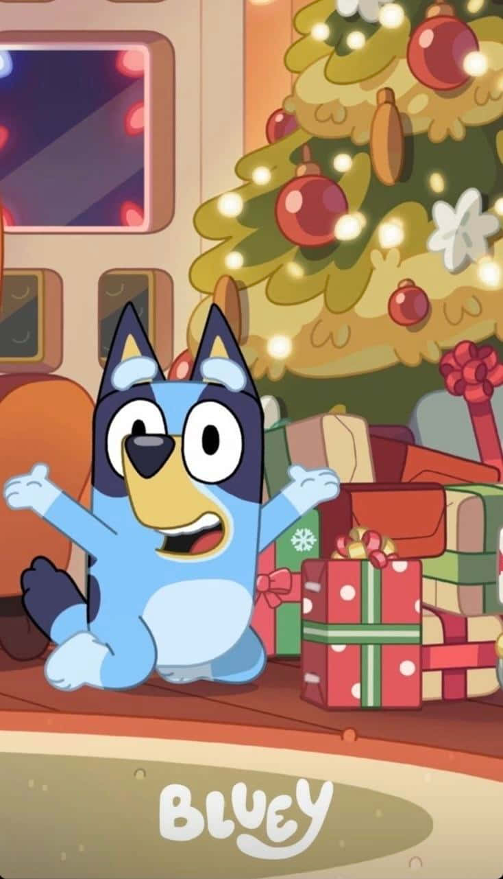 Bluey, Christmas tree, wrapped gifts, HD Phone Wallpaper