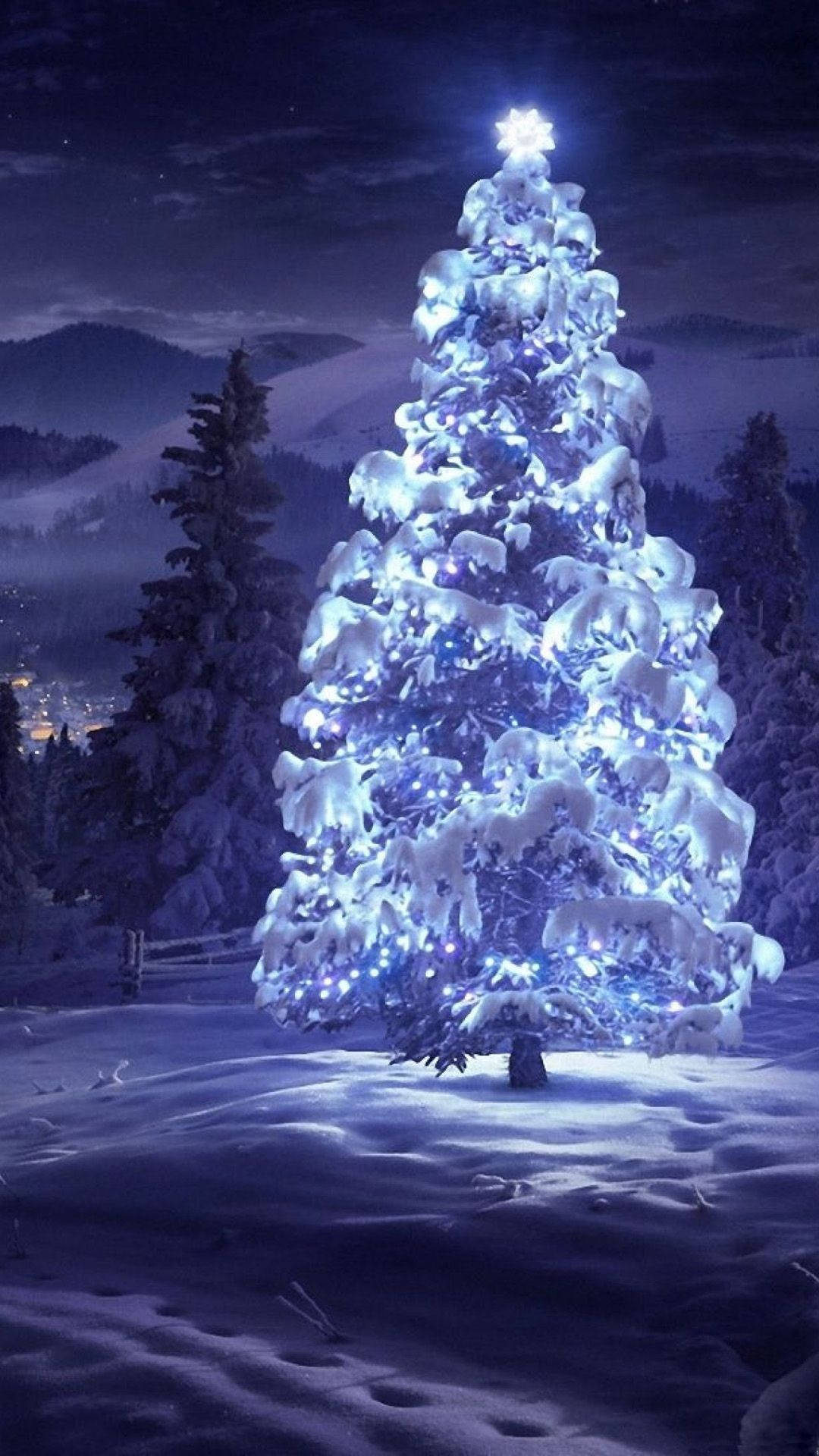 Bluey Christmas, snowy night, blue lights, Full HD Phone Wallpaper