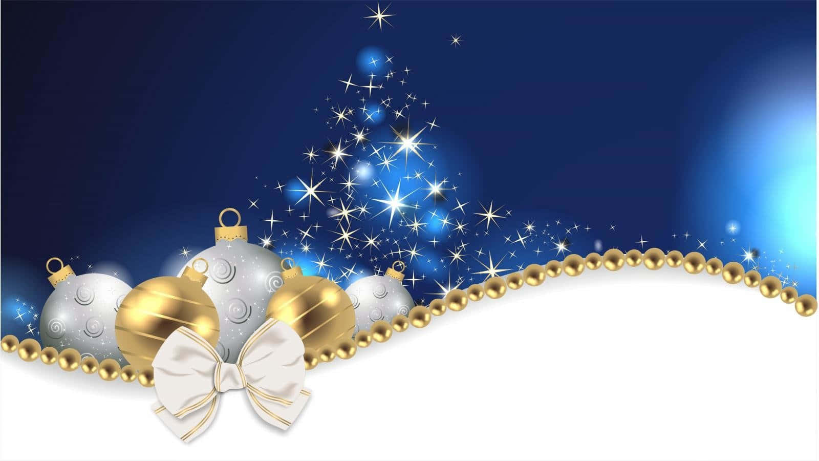 Bluey Christmas, shiny gold and silver Christmas ornaments, white bow, HD Desktop Wallpaper