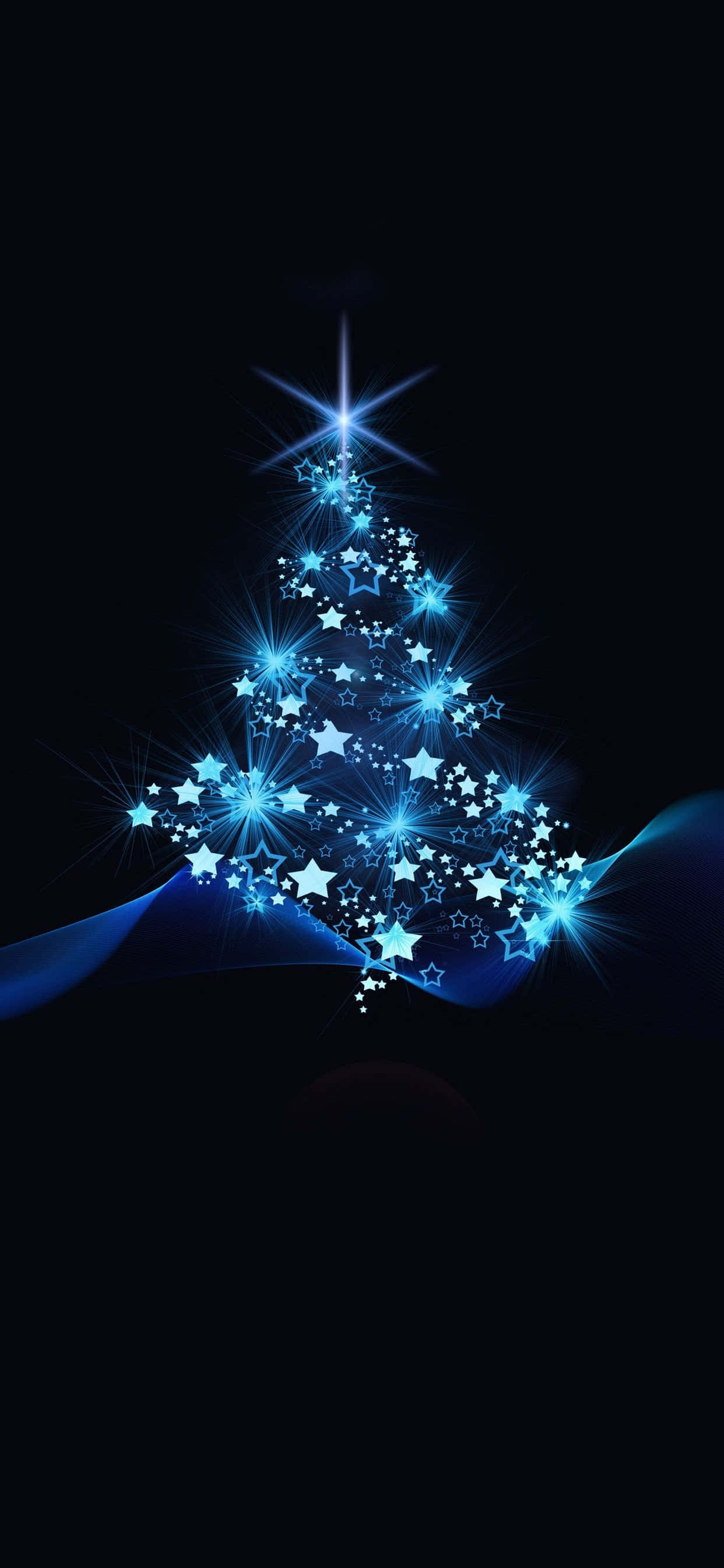Bluey Christmas, blue star-shaped Christmas tree, bright sparkles, 2K Phone Wallpaper