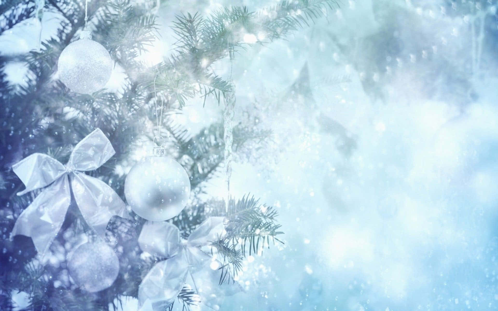 Bluey Christmas, snowy Christmas tree branch, silver ornaments, Full HD Desktop Wallpaper