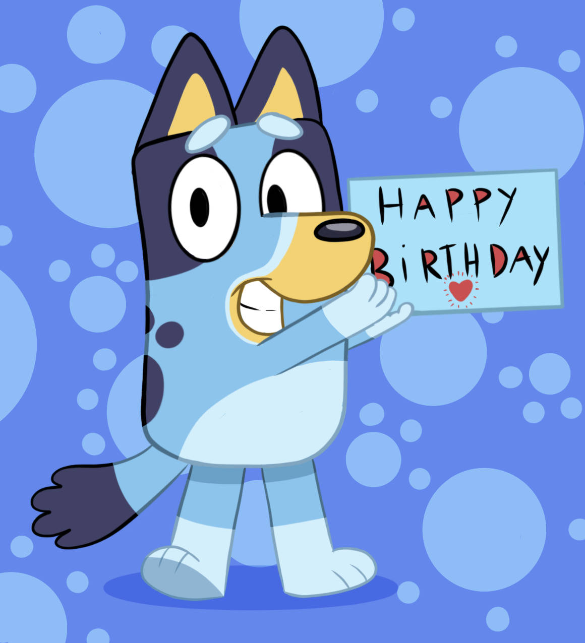 Bluey, Happy Birthday sign, bubbly blue background, SD Phone Wallpaper