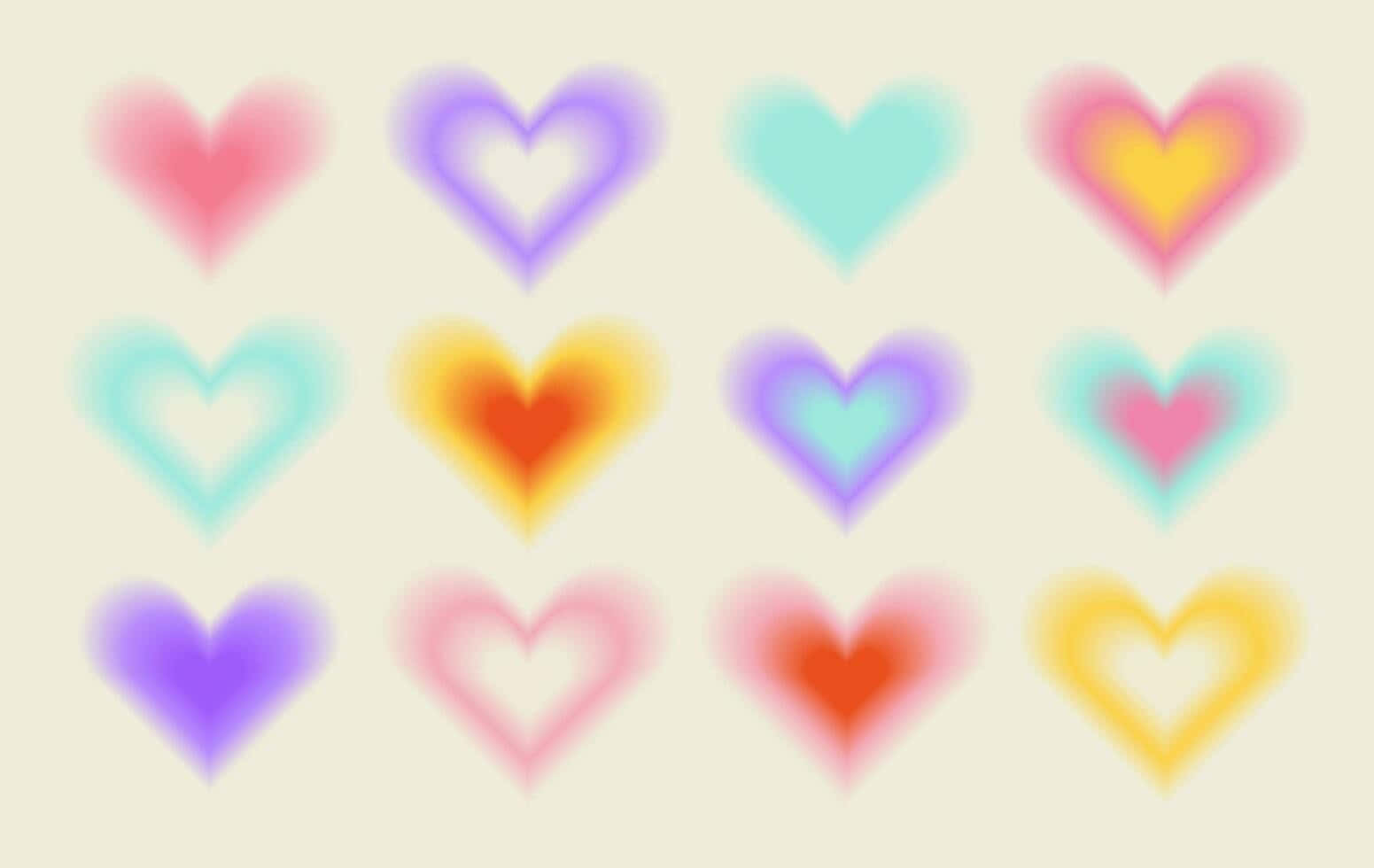 pastel hearts, rainbow hues, creamy beige background, HD Desktop Wallpaper