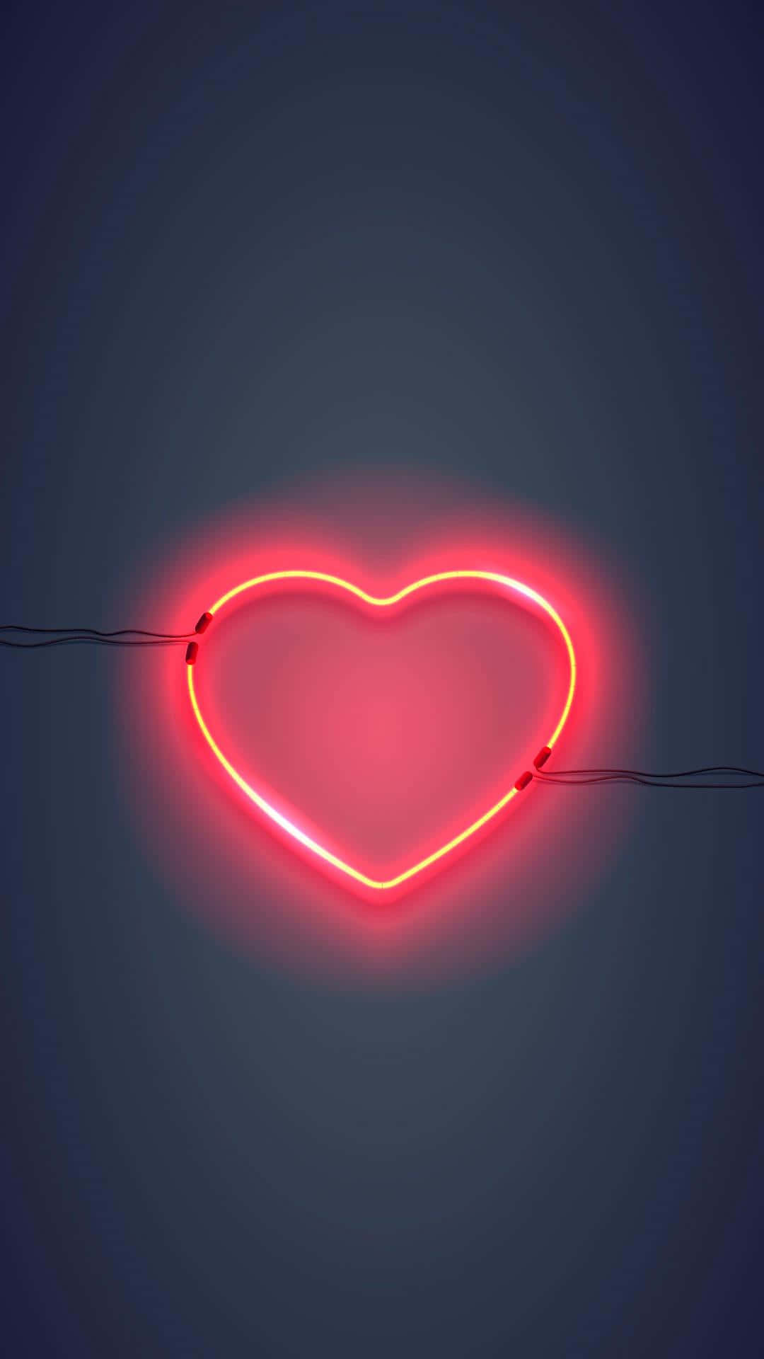 neon heart, red neon heart, dark blue gradient wall, Full HD Phone Wallpaper