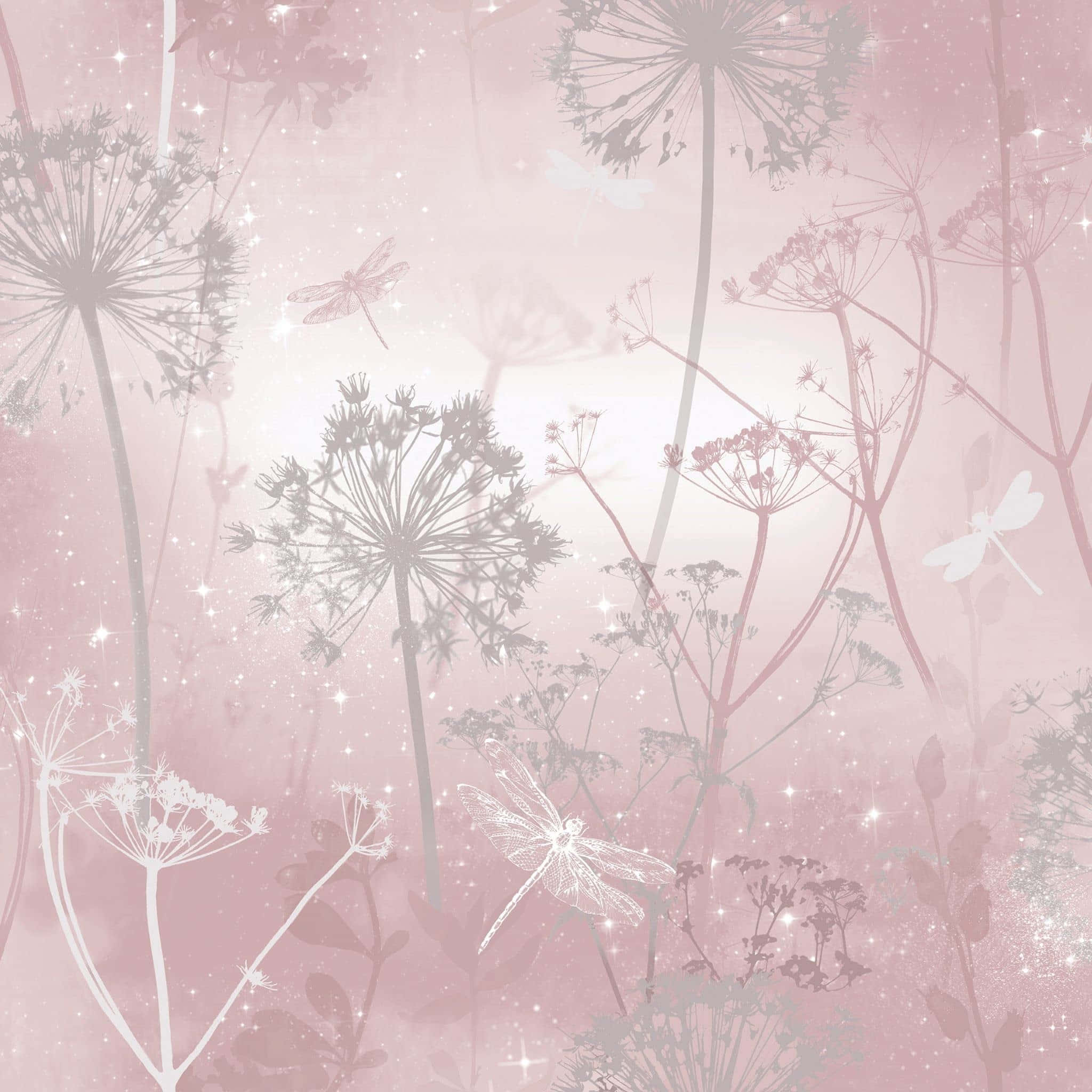 blush pink, floral dreamscape, pink and white dandelion silhouettes, Full HD Desktop Wallpaper
