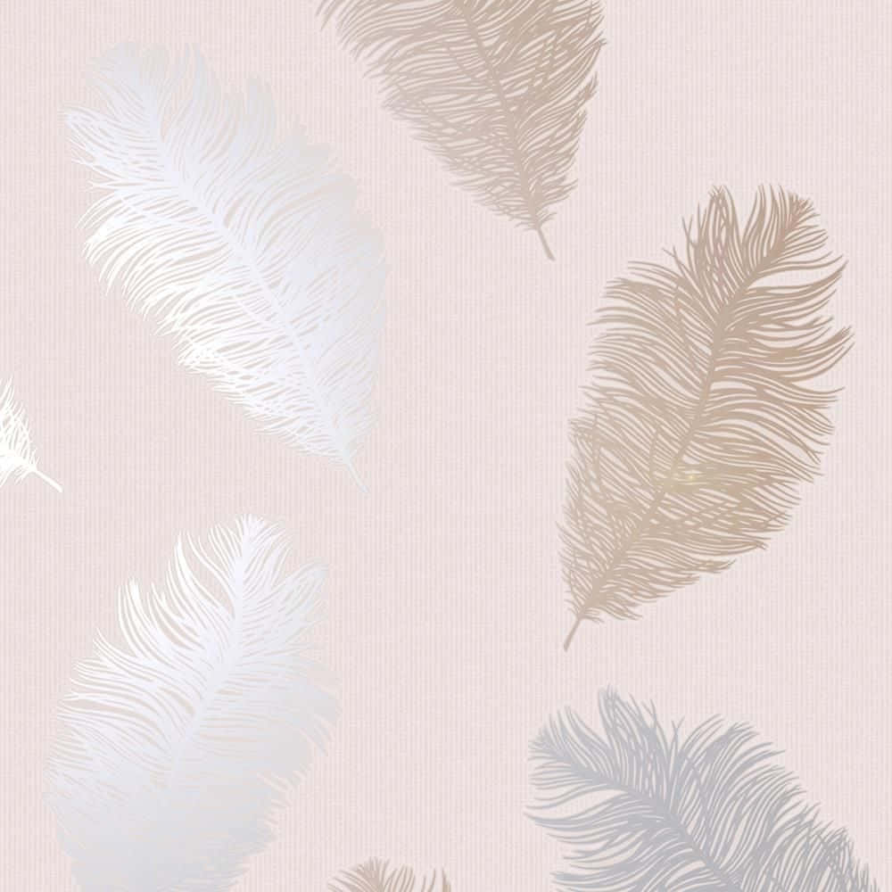 blush pink, feather pattern, soft beige, SD Desktop Wallpaper
